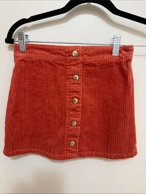 Isaac Mizrahi accent Button-Front Corduroy Mini Skirt in Rust Orange